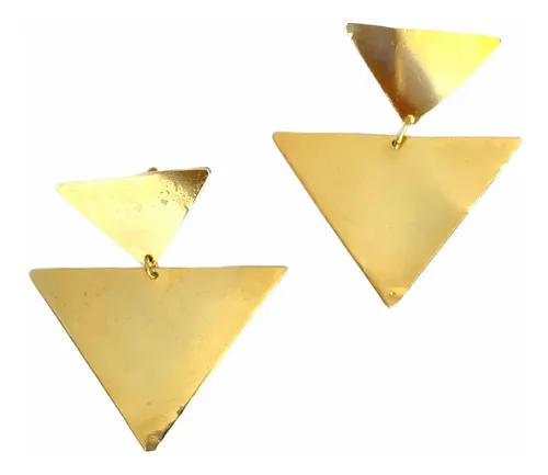 Aretes Doble Triángulo En Bronce Con Baño En Oro De 24k
