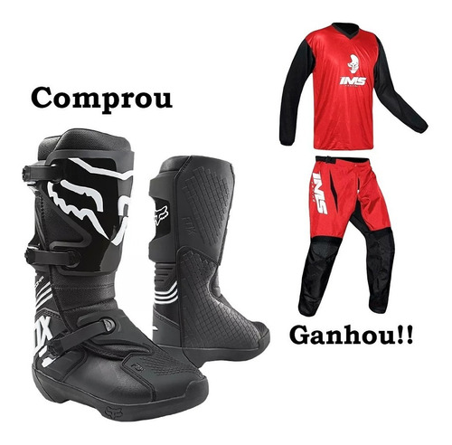 Bota Fox Comp 2021 Preta + Conjunto Ims Mx Vermelho Novo