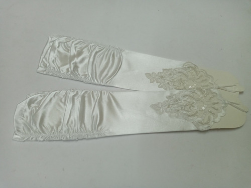Imagen 4 de 6 de Guantes Sin Dedos App Encaje Y Perlitas Largos Blanco Novia