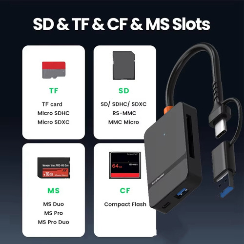 Leitor De Cartão Usb 3.0 Sd Micro-sd Tf Cf Ms Compact Flash