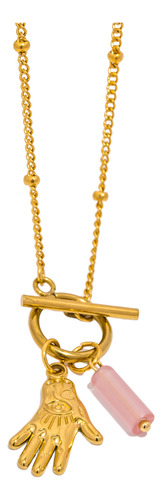 Collar Mujer Acero Inoxidable Mano Amor Quiromancia Amarillo