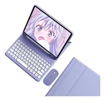 Comprar Capa Para Tablet S7 Fe (12,4 Universal) Com Teclado E Mouse Cor Cinza Lavanda Teclado Redondo Mouse Bluetooth Recarregável