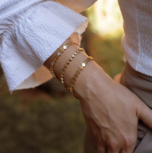 Pulseira De Ouro 18k Com Diamantes 17cm Hexagonal Hexágonos