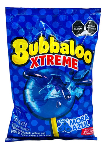 20 Paletas Bubbaloo Xtreme Chicle Mora Azul