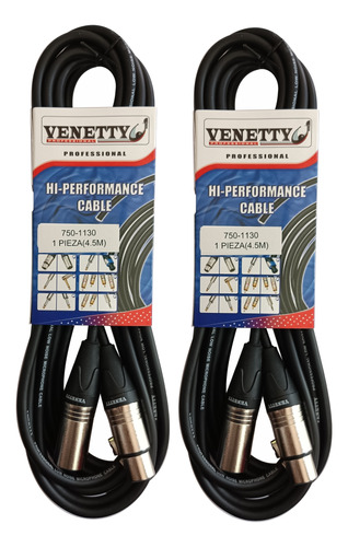 Set 2 Cables Microfono Xlr Canon De 4.5m Venetty 750-1130