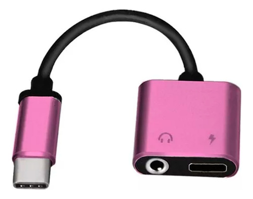 Adaptador 2 En 1 Usb Tipo C A Carga Usb C Y Audio Jack 3.5mm Color Rosa