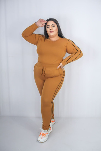 Conjunto Em Viscolycra Calça E Blusa  Viés De Onça Plus Size