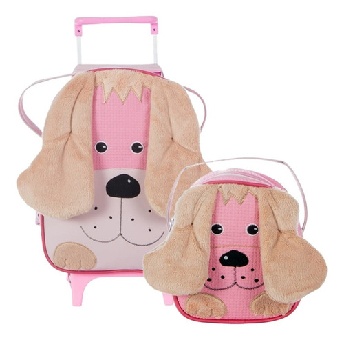 Kit Mochila De Carrinho Infantil Bichinho G + Lancheira Pets