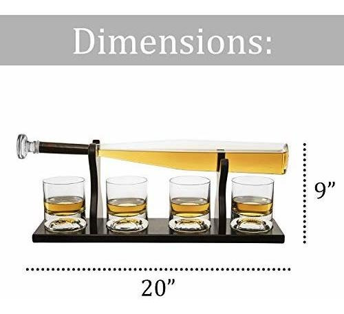 Decantador De Whisky De Bate De Béisbol Y 4 Vasos De Whisky