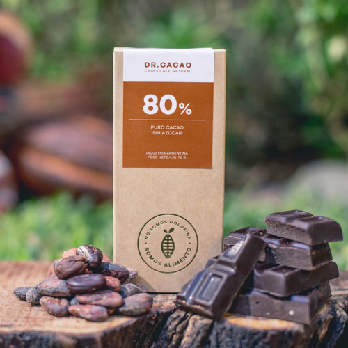 Chocolate 80% Puro Cacao Dr. Cacao Sin Azucar Agregada 50 G