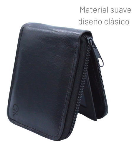 Cartera Hombre Piel Cierre Identificación Grabado Láser Negro
