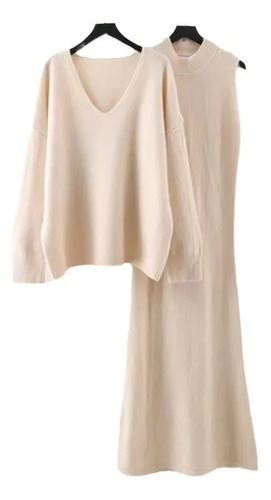 Vestido De Punto Para Mujer, Traje De Dos Piezas Elegante De