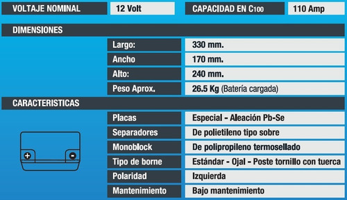 Imagen 2 de 2 de Batería Ithurbide Solar Premium 12v 110ah