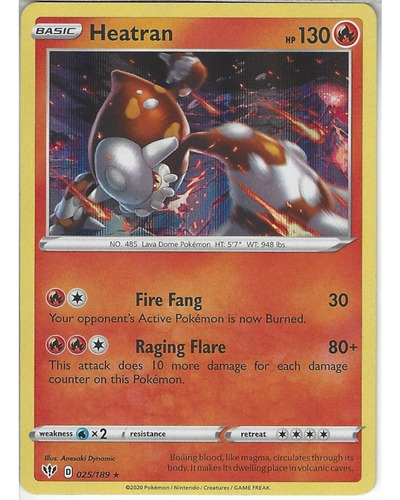 Carta Pokemon Tcg - Heatran - Darkness Ablaze 025/189