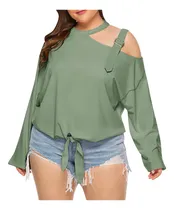Comprar Blusas Holgadas De Manga Larga De Color Liso De Talla Grande