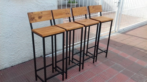 Barra En Madera Y Hierro + 4 Tauretes