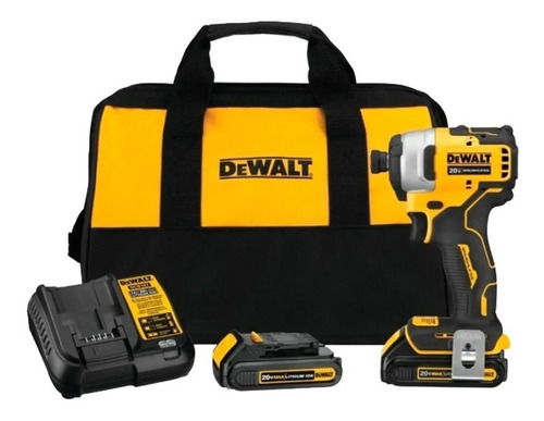 Destornillador Dewalt DCF809d2 con batería de impacto 1/4 con funda amarilla