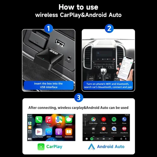 Adaptador Inalámbrico Car Play, 2 En 1 Android Auto