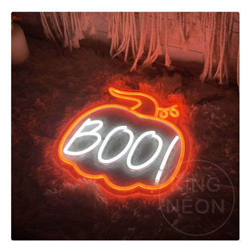 Letrero Led Neon Halloween Zapallo Boo Alto 45cm Luminoso