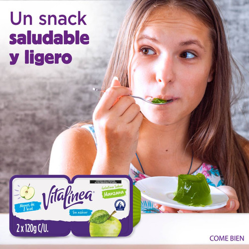 Gelatina de Agua Vitalínea sin Azúcar sabor Manzana Verde 2x120g