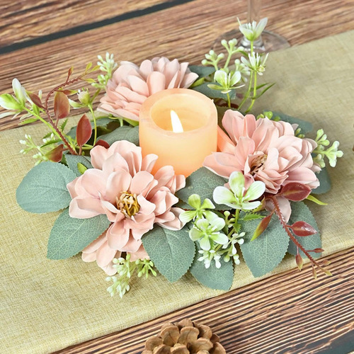 2 Coronas De Anillo De Vela Navideña Para Velas Rosa