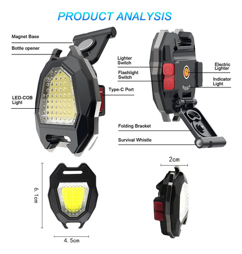 Paquete De 2 Linternas Led Cob Pequeñas Con Encendedor, Máxi