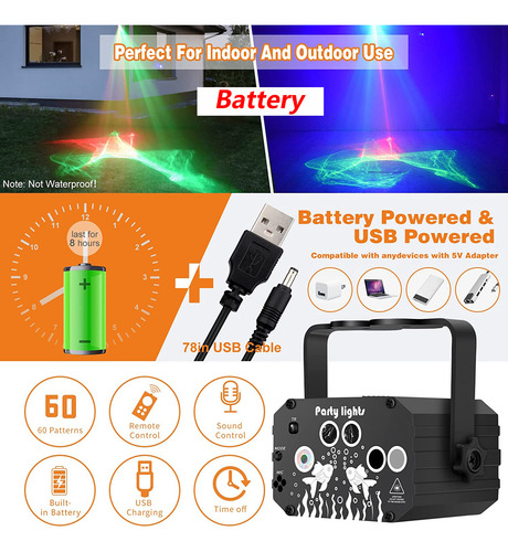 Dj Party Lights Escenario Proyector Láser Rgb Sonido