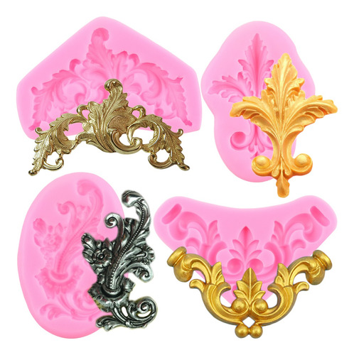 4pcs Molde Silicona Barroco Encaje Curlicues Scroll Fondant