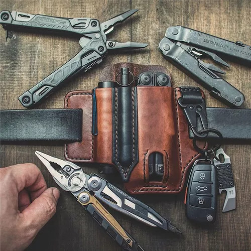 Edc Organizer, Funda Multiherramienta De Piel Con Trabilla