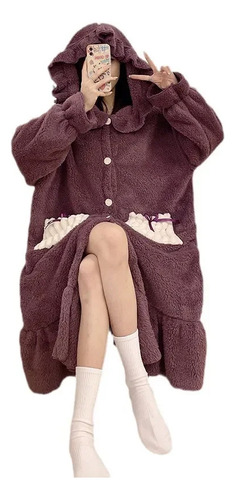 I Bata De Franela Con Capucha Para Mujer, Ropa De Hogar