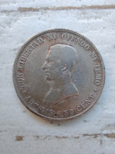 Antigua Moneda Uruguay 50 Centésimos 1917 Plata 900