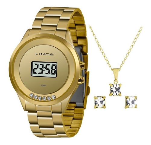 Relógio Lince Feminino Digital Dourado Sdg4610l Bxkx