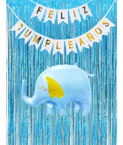 Combo Fiesta Cumpleaños Globos Temática Elefante Celeste 