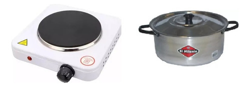Anafe Eléctrico Cocina 1 Hornalla 1000w Olla 24cm Combo Blanco