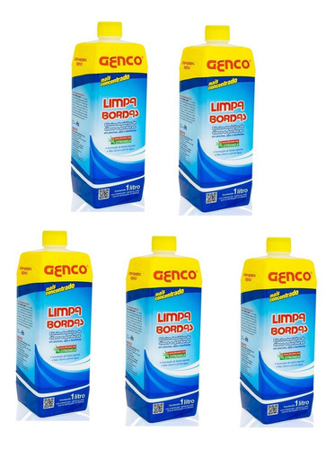 Kit 5 Detergentes Limpa Bordas Genco 1 Litro Para Piscinas