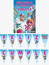 Comprar Supergatitos Kit Decoracion Cumpleaños Cartel Y Banderin