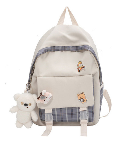 Mochila Kawaii Linda Con Pin Toro Oso Colgante Bolso Escolar