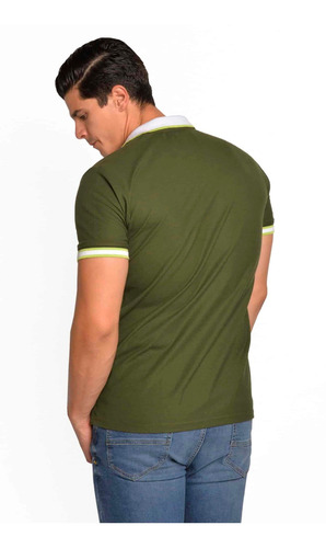 Imagen 5 de 5 de Playera Tipo Polo Clásica Verde Militar