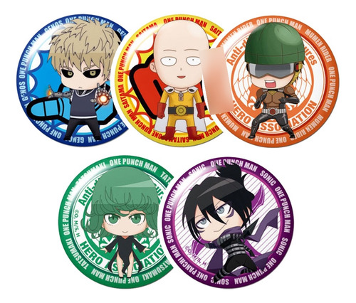 Set De 5 Stickers Circulares De Anime - One Punch Man