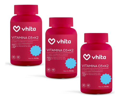 Kit 3 Vitamina D3 2000ui 60 Cápsulas - Vhita