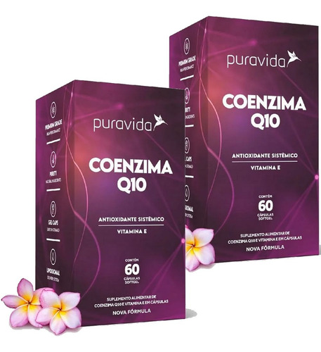 Coenzima Q10 Puravida - Com Vitamina E - (kit 2x 60 Softgel) Sabor Sem Sabor