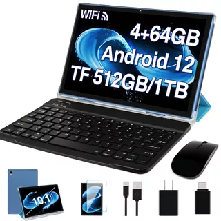 Oangcc Android 12 10.1" WiFI Bluetooth 4GB+64GB(TF 512GB/1TB), HD 1280*800, 8 core,8000mAh, GMS Certificado Google, 5+8 MP Con Ratón y Tecladocon y Funda(Tablet PC 2 en 1) - Azul