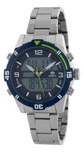 Reloj Pulsera Marea Watch B35362 Con Auriculares Bluetooth Correa Plateado Bisel Azul Oscuro Fondo Azul Oscuro