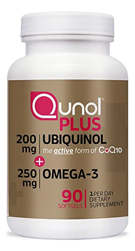 Qunol Coenzima Q10 Suplemento de 200 mg con omega 3 90 cápsulas sin sabor