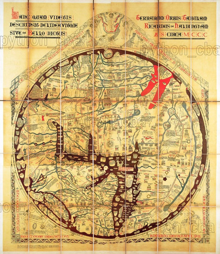 Cuadro Mapa - Planisferio - Mapamundi De Hereford - Año 1300