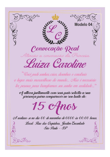 70 Convite Festa 15 Anos Realeza Menina + 210 Individuais!!!