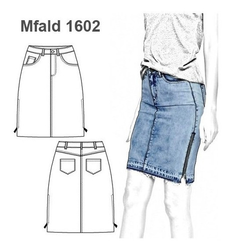 ( Moldes De Ropa)   Pollera Jeans Tubo Mujer 1602