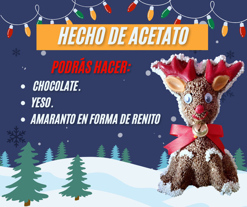 Molde Acetato Reno Ahuecado Navidad Chocolate Amaranto Yeso