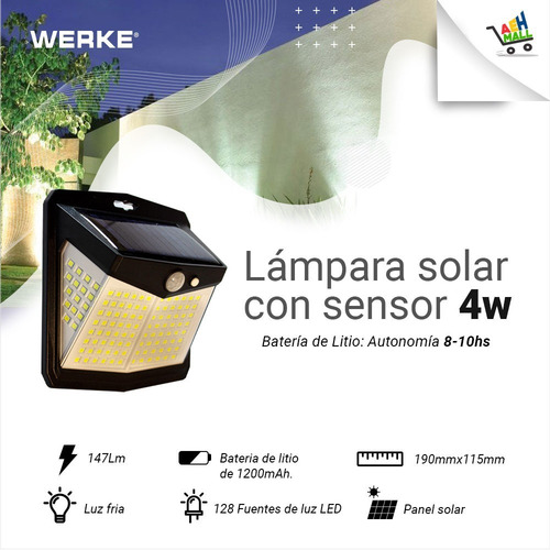 Imagen 3 de 7 de Proyector Solar Sensor Movimiento 128-leds Exterior Pack X 4