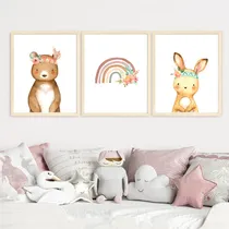Comprar Set X3 Cuadros Infantiles Animalitos Acuarela Arcoiris 33x43